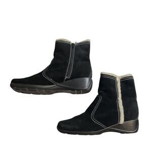 Naturalizer Women's Black Suede Ankle Boots Size 9.5 Fur Side Zip Comfort Warm